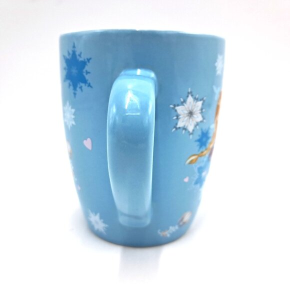 Disney Frozen Anna and Elsa Mug Light Blue Snowflake Heart Coffee Tea Cup - Picture 4 of 5